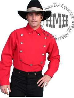 RW011ds Scully Old Western Cowboy Cavalry Bib Shirt Red Rangewear 