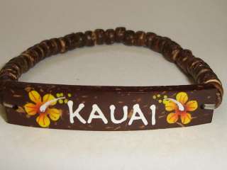 Maui Style Coconut Shell Beads Hand Painted  Kauai  Hibiscus Flower 