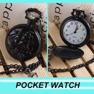 Vintage White Round Dial&black Sailing Round Metal Pocket Watch Black 