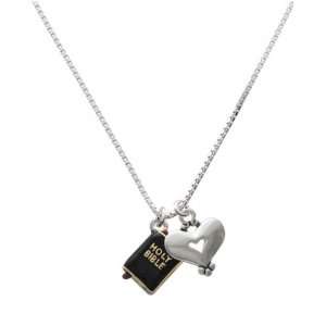  Black Bible with Gold Words and Silver Heart Charm 