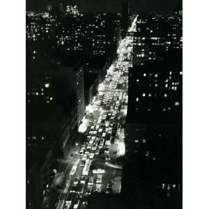 of New York Illuminated at Night, Traffic Stretches for Miles as Cars 
