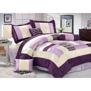  7Pcs King Serena Patchwork Comforter Set Purple