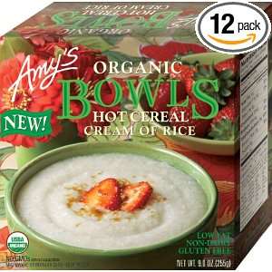 Amys Cream Rice Bowl, Organic Hot Cereal, 9 Ounce Boxes (Pack of 12 