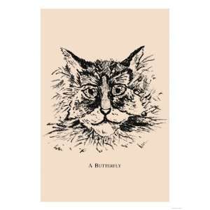 Optical Illusion Puzzle Cat and Butterfly Giclee Poster Print, 24x32