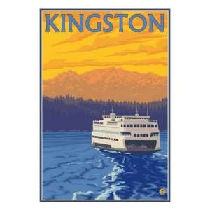   , Ferry and Mountains Premium Poster Print, 18x24