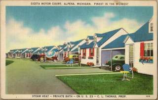 1930s Siesta Motor Court Motel Alpena Michigan Postcard  