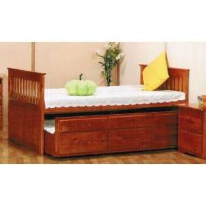  Twin Size Bed with Trundle Cherry Oak Finish