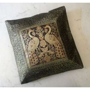   Pillow Throw Cover Golden Banarasi Brocade Work