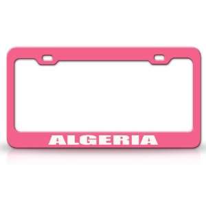 ALGERIA Country Steel Auto License Plate Frame Tag Holder, Pink/White