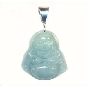  Carved Jade Mini Laughing Buddha Pendant with Sterling 