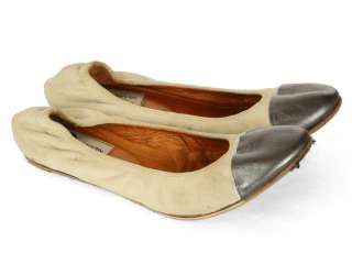 Authentic LANVIN Beige and Pewter Ballerina Ballet Flats 8.5  