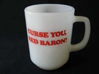 Snoopy CURSE You, Red Baron 1965 Fire King Mug D Handle NF Condition 