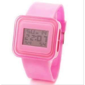  Fashion Square Jelly Spreadsheet Digital Watch Pink 