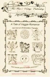 Tale of Veggie Romance Hot Iron Embroidery Transfers 857690003374 