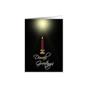 Diwali Greetings Red candle with light shining in darkness Card