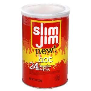 Slim Jim Meat Sticks, Hot, 24 Sticks per Canister  Grocery 