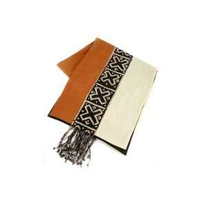   African Mudcloth Table Runner with Glass Bead Fringe