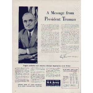   Truman.  1946 U.S. Army Recruiting Ad, A3484A. 