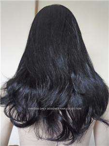 WIG HAIRPIECE SILKY JET BLACK COMB YOUR OWN HAIR OVER THE TOP 