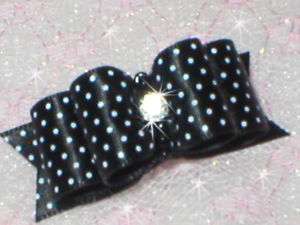 Vals Dog Bows~5/8 Black White Micro Dots for Yorkie++  