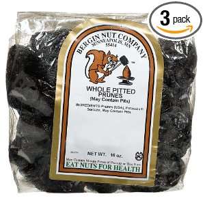 Bergin Nut Company Prunes Pitted Whole, 16 Ounce Bags (Pack of 3 