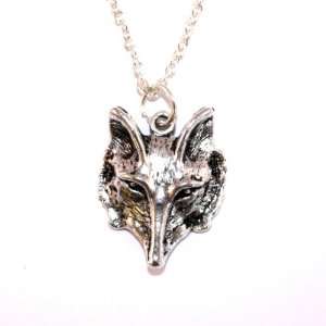Sour Cherry Silver plated base Quirky Vintage Fox Head Necklace (18 