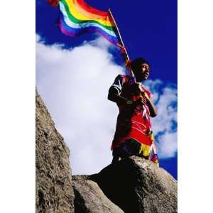 Flag Bearer at Ancient Incan Inti Raymi Festival at Sacsayhuaman 