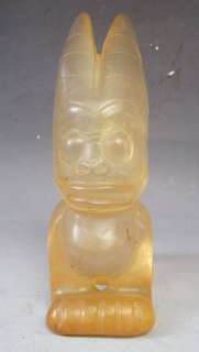 Old Chinese Crystal Carved Human Face Beast Statue  