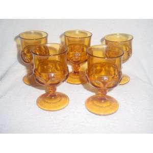  Set of 5 Amber Kings Crown Wine Goblets 