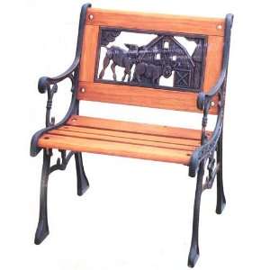  Cast Iron Kids Bench Chair with Farm Animal Design Back 