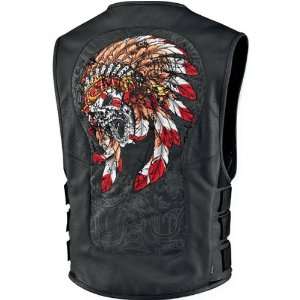 Icon Regulator Chieftain Mens Leather Street Motorcycle Vest   Black 