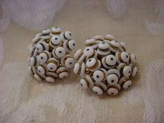 Vintage Gold tone with White Chunky Showy Eye Catching Clip back 