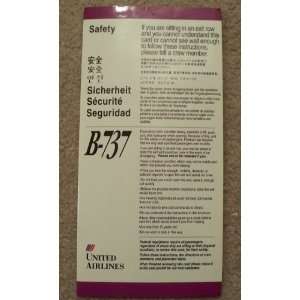 United Airlines Safety Seat Card   B737   1996