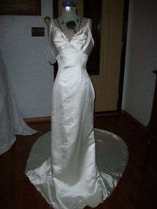 Sz 3 6 Anjolique creme satin beaded mermaid bridal gown  