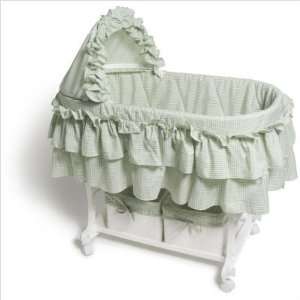   255S Bassinet with Sage Gingham Liner and Baskets Underneath Baby