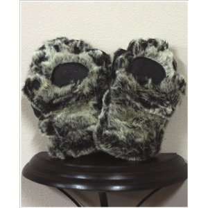  Youth Small Faux Fur Mittens Grey Black