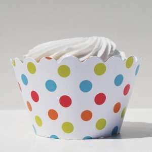  Designer Circus Rainbow Polka Dots Cupcake Wrappers (set 