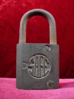 Antique 1900s SAFE PADLOCK Key Lock MARKED Small VINTAGE Metal  