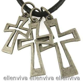 Unique 3 Metal Cross Pendant Necklace New #ne418bk  