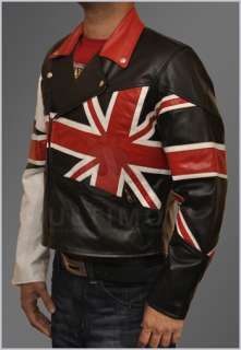   Flag Motorcycle Slim fit Leather Jacket Union Jack UK Flag Biker Style