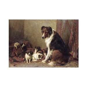 Collie With Her Puppies by Otto Eerelman. Size 15.97 inches width by 