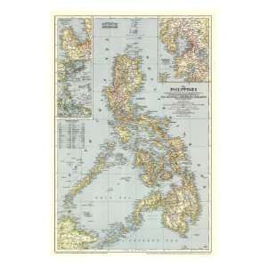 Philippines Map 1945 Travel Premium Poster Print, 30x40