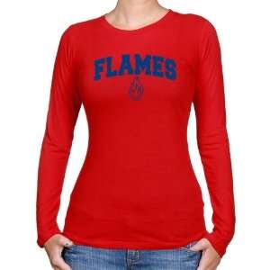 UIC Flames Ladies Red Logo Arch Long Sleeve Slim Fit T shirt  