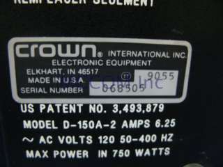 This auction is for a Crown D 150A II Power Amplifier. The unit was 