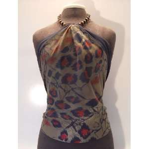 Fall Festival Print Scarf Top with Hand Beaded Neck Ring