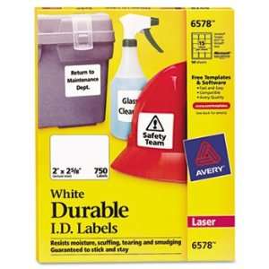 New Avery 6578   Permanent ID Laser Labels, 2 x 2 5/8, White, 750/Pack 