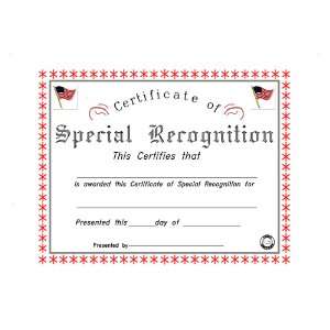  Special Recognition Award Certificate