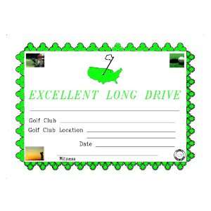  Excellent Long Drive Award Certificate
