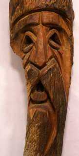 Vintage Forest Face Carved Wood Gnome Tree Spirit Art Sculpture Signed 