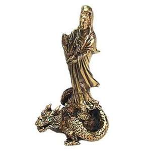 Quan Yin On Dragon   3 Detailed Brass Statue   Made In India